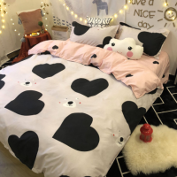 Heart Pattern Bedding Set Cute Bed Linen Set Home Textile Pink Girl Heart Bedding Set 4pcs Queen Full King Size